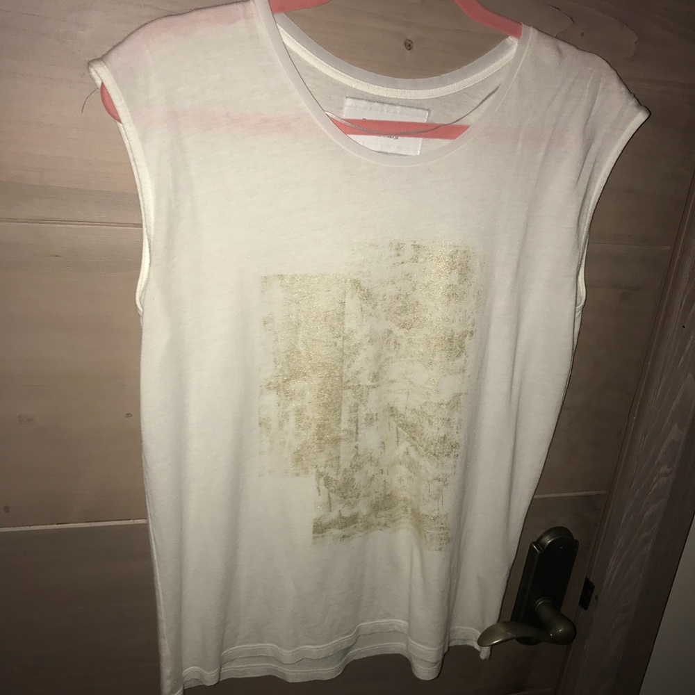 Zara White Tee Top with faded gold design
